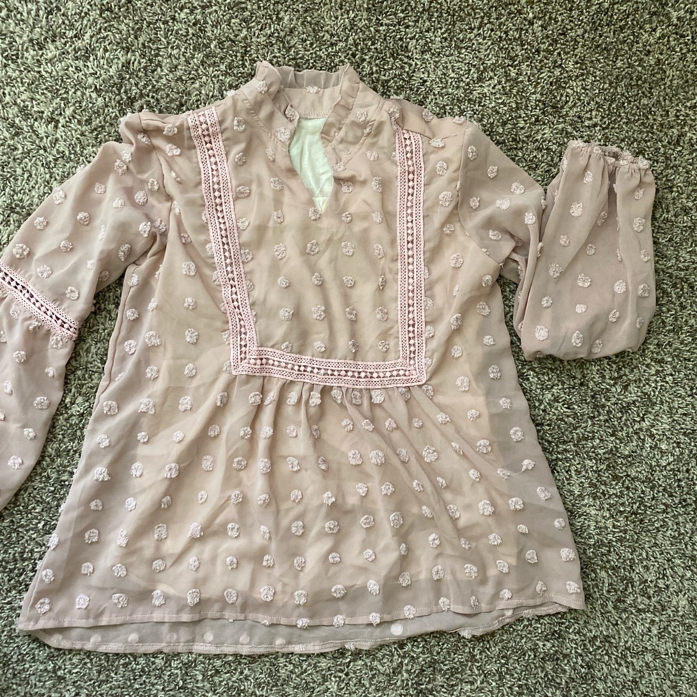 Blush pink pompom long sleeve blouse - Picture 3 of 3